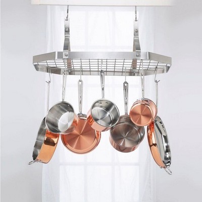 Hanging Cookware Rack Stainless Steel Hooks Pot Pan Holder Ceiling