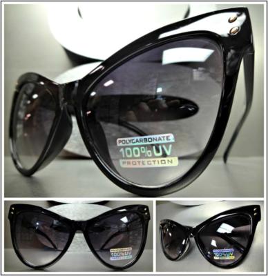 OVERSIZED EXAGGERATED VINTAGE RETRO Cat Eye Style SUN GLASSES Large Black Frame