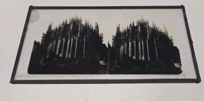 Bild/Negativ auf Glas ,Kathedrale de Bologne ,sehr Rar+alt,Steroskop.Top (002)