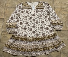 NWT Ann Taylor Loft XS Floral Pleated Flounce Mini Dress Boho White Brown New
