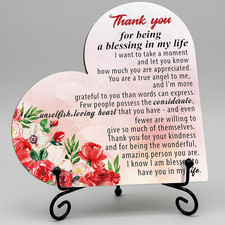 Thank You Gifts for Women, Being a Blessing in My Life Floral Wood Heart Plaque