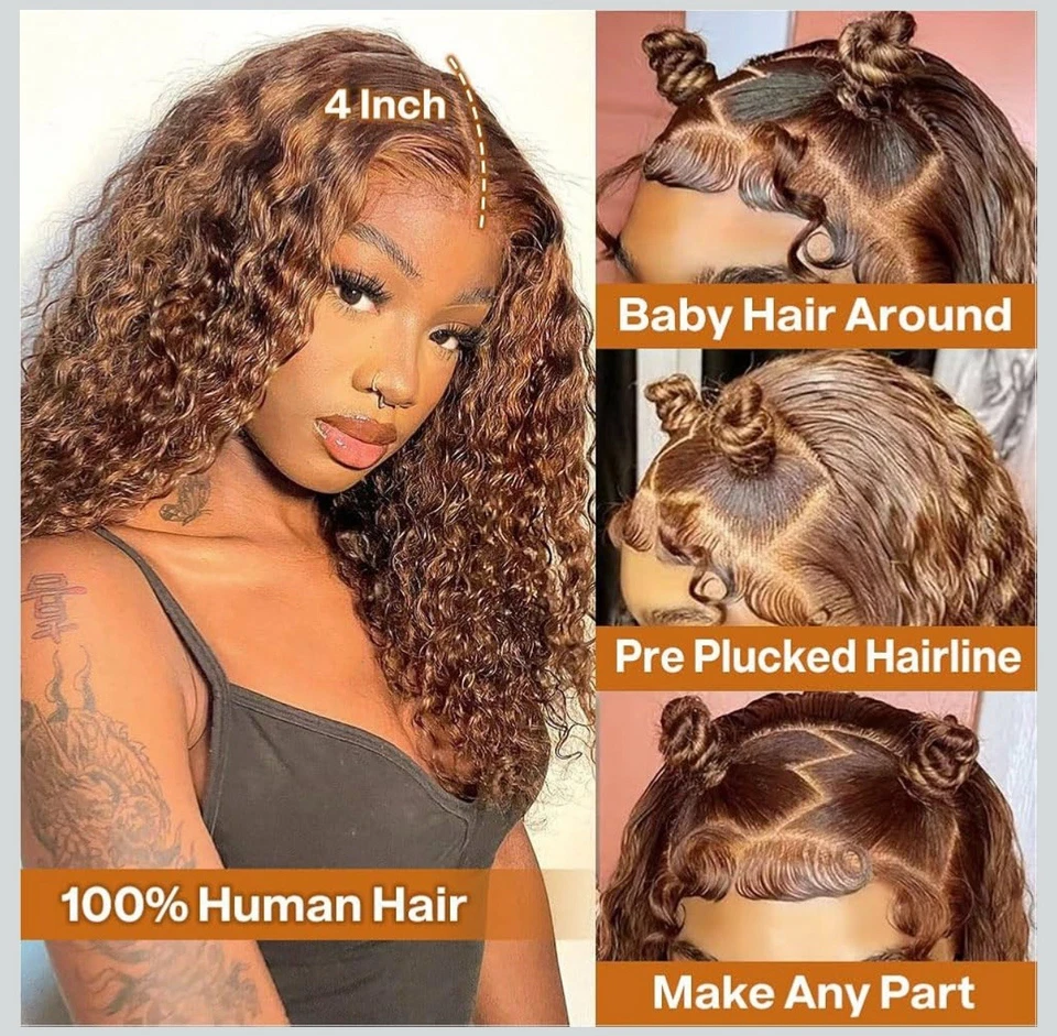 Ombre Honey Blonde Highlight 13x4 HD Lace Front Wigs Human Hair Water Wave 16” - Image 2 of 4