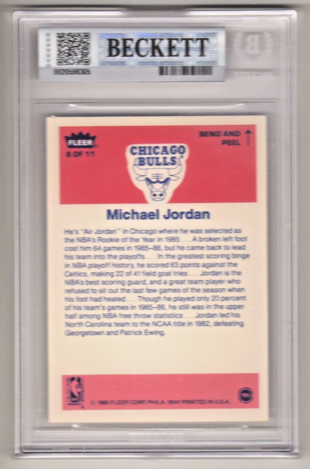MICHAEL JORDAN 1986-87 Fleer Stickers RC #8 Bulls BGS 8.5+ BECKETT Rookie view 3