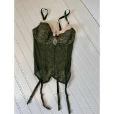 Victoria's Secret Women's Black Nude Lace Corset Top With Suspenders Size 36D