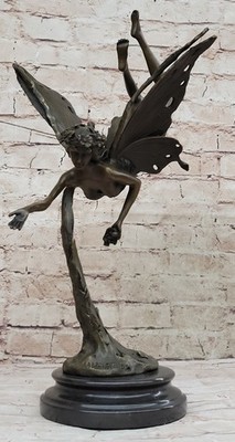 Hautfarben Fairy 100% Bronze Fantasie Jugendstil Winged Holz Nymphe Skulptur