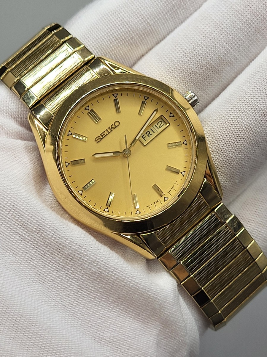 WORKS ] 37MM SEIKO Men's Watch Flex Band 7N43-9070 Day Date Quartz