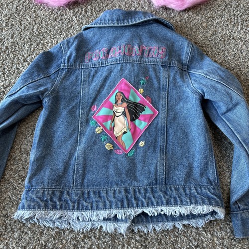 Disney Pocahontas Girls Jean Jacket Removable Faux Fur Embroidered Size 5/6 - Picture 9 of 11