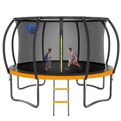 KIIVAKII TRAMPOLINE 12FT OUTDOOR KIDS ADULTS BASKETBALL HOOP - ORANGE