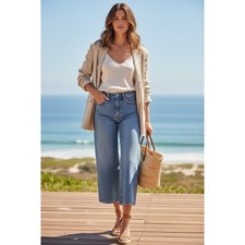 RE/DONE High Rise Wide Leg Crop Jeans 26 Runyon Blue Stretch Denim 150-03WHRWLCP