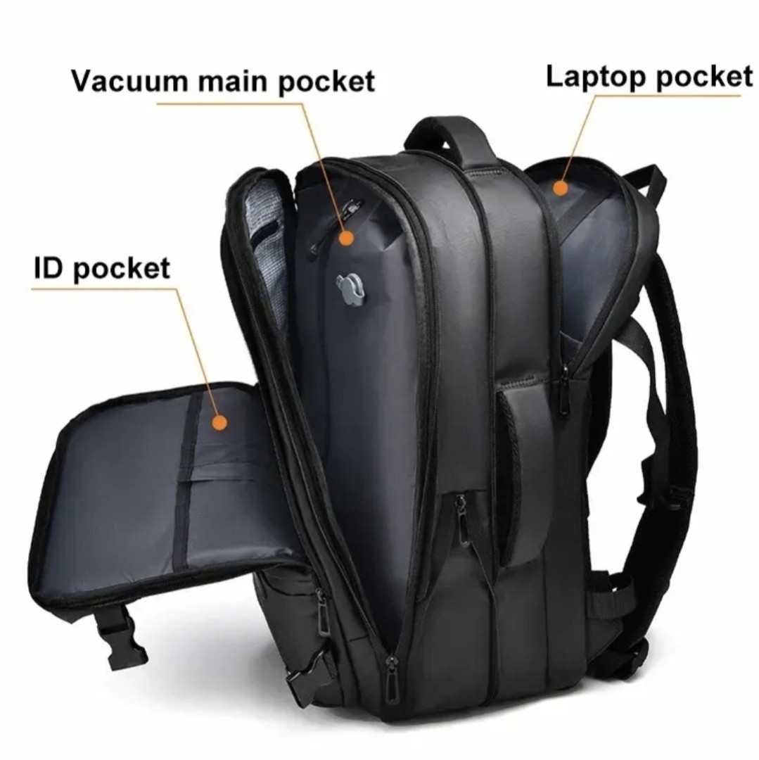 air vacuum travel backpack for (Carry-On) Matt Black | Airback directional vacuum pump that can both inflate and pump VEVOR Vacuum Travel Backpack, 65L,