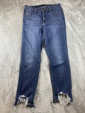 Just Black Jeans Womens Size 29 Blue Whiskered Distressed Raw Hem Made In USA