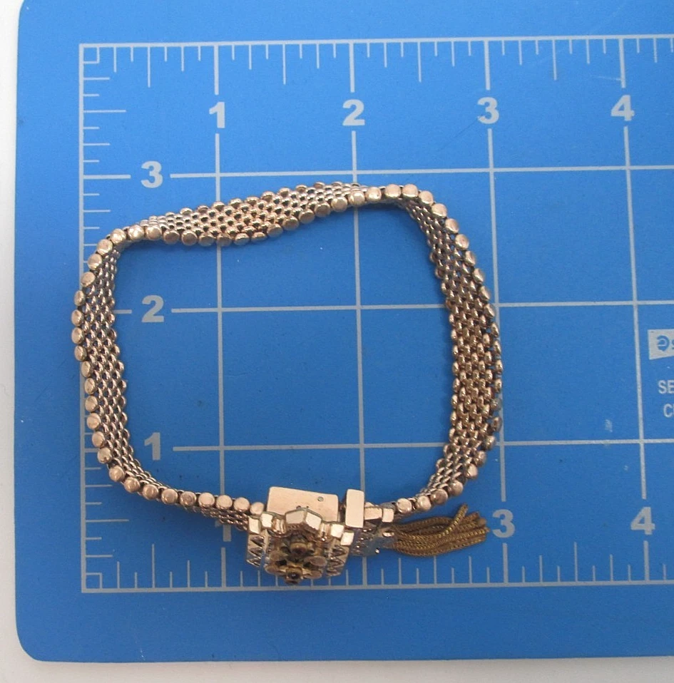 Antique Victorian Garnet and Gold Filled Slide Bracelet with Tassel - Image 4 of 4