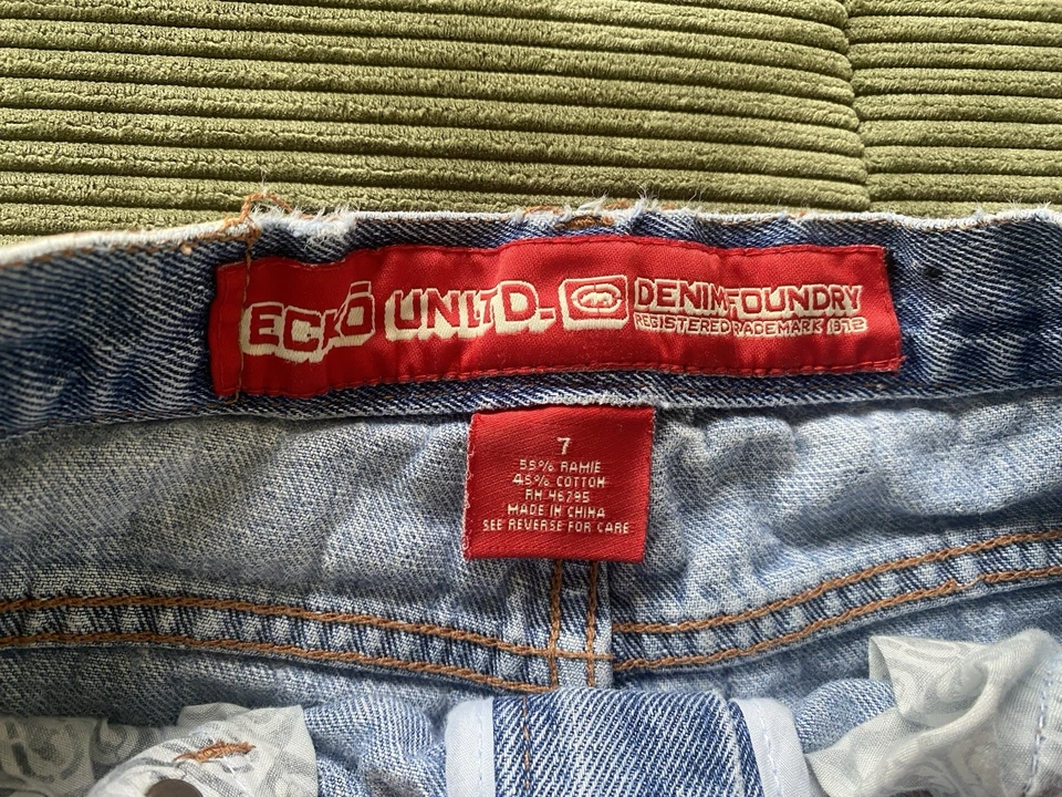 Pantalones Cortos de Jean Ecko Unltd Vintage Y2K Años 90 Niños Talla 7 Azul Denim Algodón Ramie Foto 4 de 4