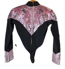 Showtime Show clothing horsemanship shirt Pink Rhinestones Black Bodysuit Sz S
