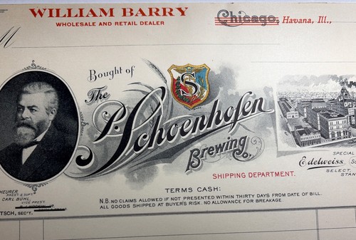 Prepro Color Letterhead Schoenhofen Edelweiss Beer Chicago Havana Illinois C1910