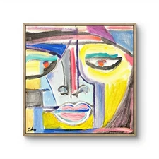 14 X 14 EXPRESSIONISM ORIGINAL FLUORESCENT HANDMADE COLORFUL PAINTING ON CANVAS