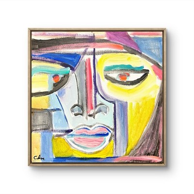 14x14 Startled Woman Expressionism Fluorescent Abstract Colorful Handmade Signed