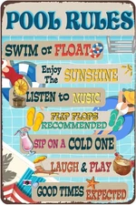 Pool Rules Vintage Pool Patio Backyard Tin Metal Signs Home Décor 8x12 