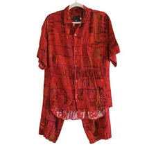 VINTAGE Jams World Pant Set Firewall Women  s M Red Tropical Hawaiian Crop Vaca