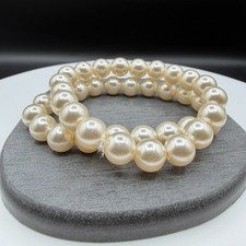 Vintage Double Strand Faux Pearl Stretch Bracelet Set Cream Ivory Beaded Stack