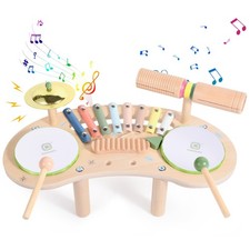 7 in 1 Kids Drum Set for Toddlers Wooden Xylophone Musical Instruments Moon