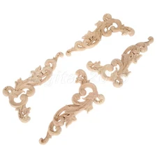 European Style Natural Wooden Carved Floral Pattern Unpainted Applique Decal
