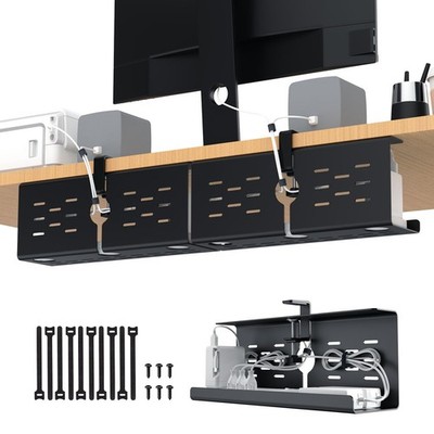 KEEGH 16'' Under Desk Cable Management Tray, 2 Pack Cord 2 Pack, Black 