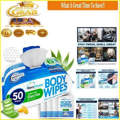 XL Body Wipes for Adults 54 Ct with Travel Wipes Rinse-Free, Thick