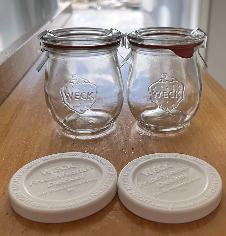 Set Of 2 Weck RUNDRAND TULIP JAR 60 Strawberry Jar Complete Made In Germany
Opens in a new window or