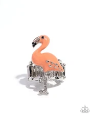 Paparazzi Flamingo Flair - Orange- Coral Paint - White & Black Rhinestones -Ring
