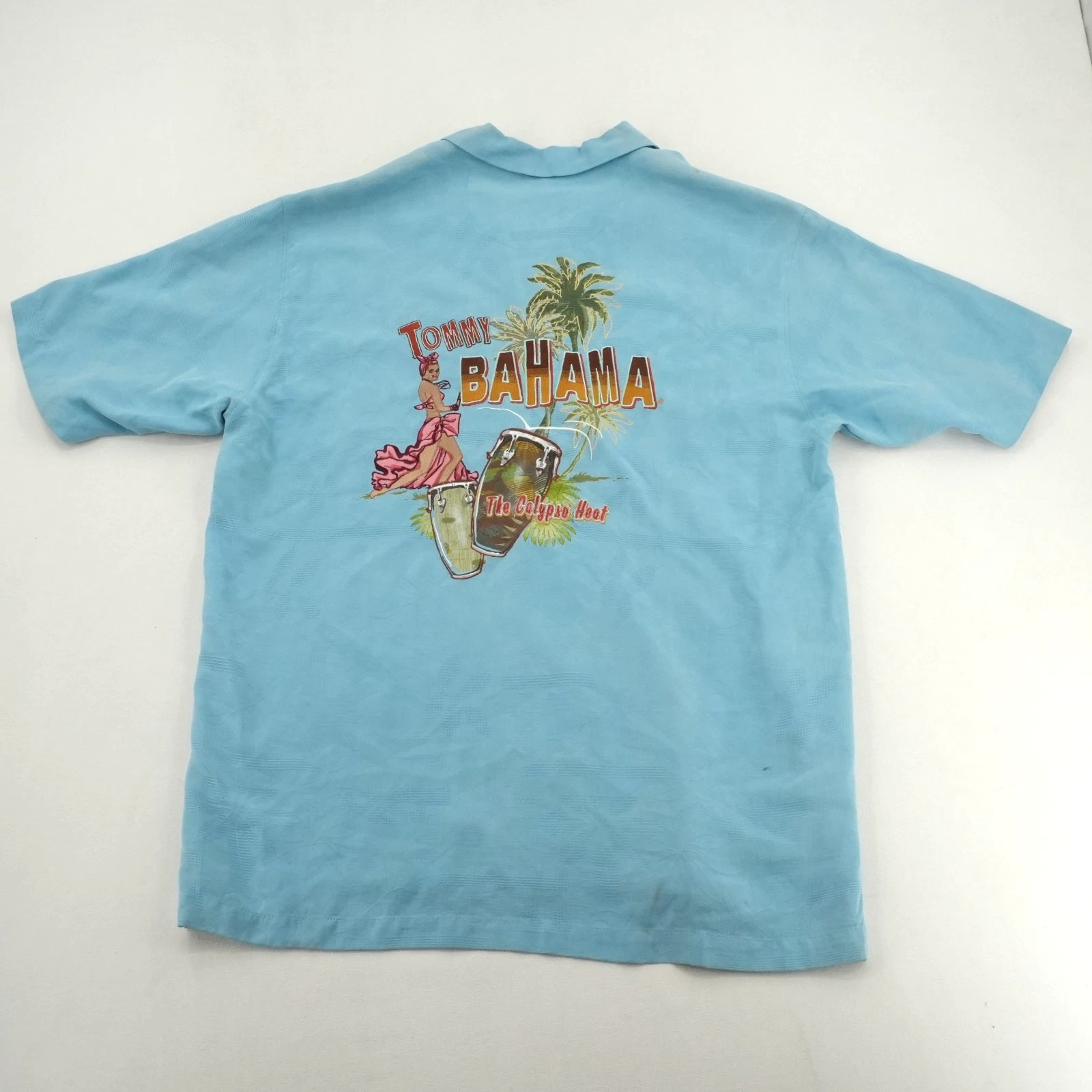 VTG Tommy Bahama Light Blue Palm Tree Pattern Short Sleeve Button Up Shirt M