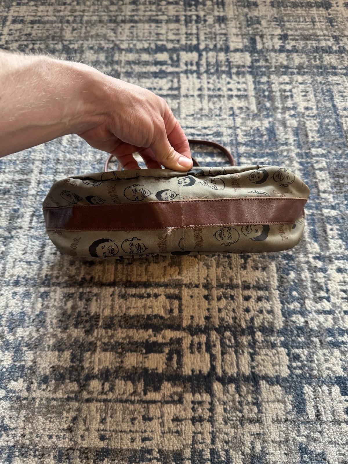 Vintage Jack Gomme Paris “Faces” Nylon & Leather Top Handle Purse Made In France