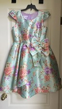 Bonnie Jean Girls Aqua Floral Printed Mikado Special Occasion Dress Size 10 NWOT