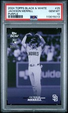 2024 Topps Black & White #25 JACKSON MERRILL RC Purple /25 Padres PSA 10 Pop 4
