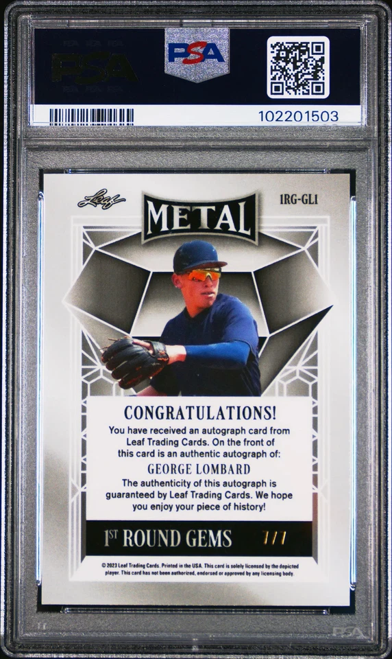 2023 Leaf Metal 1ST Round Gems Autographs George Lombard #1RGGL1 SLV Mojo PSA 9 - Image 2 of 2