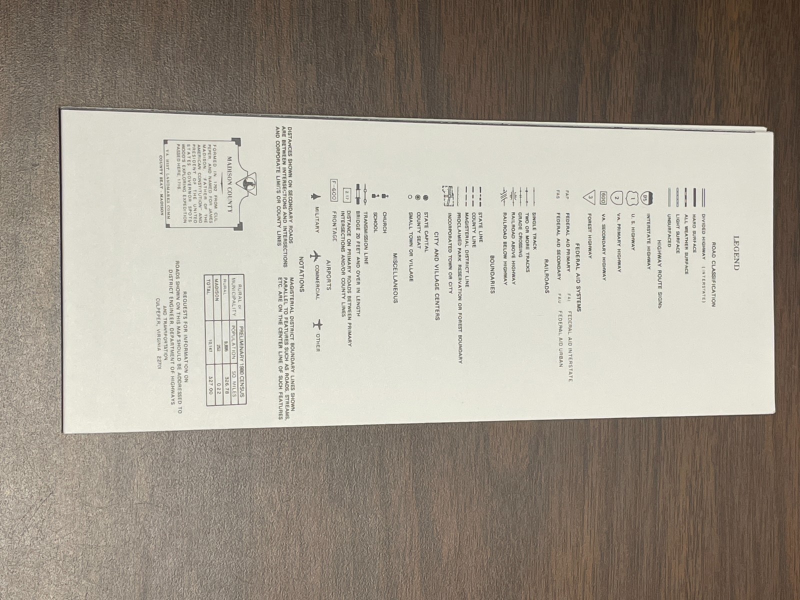 Madison County 1981 General VDOT Highway Map of Madison County, Virginia