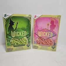2x General Mills WICKED Cereal Glinda Good Berry & Elphaba Carmel Apple SET