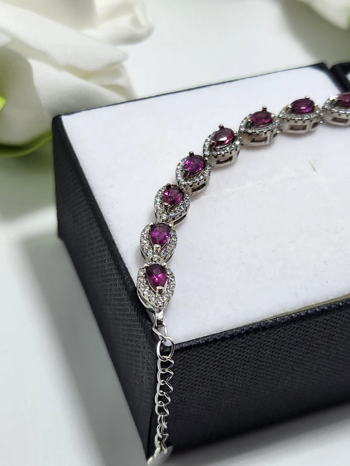 Natural Rhodolite Garnet Bracelet Sterling Silver 925 - image 4 of 4