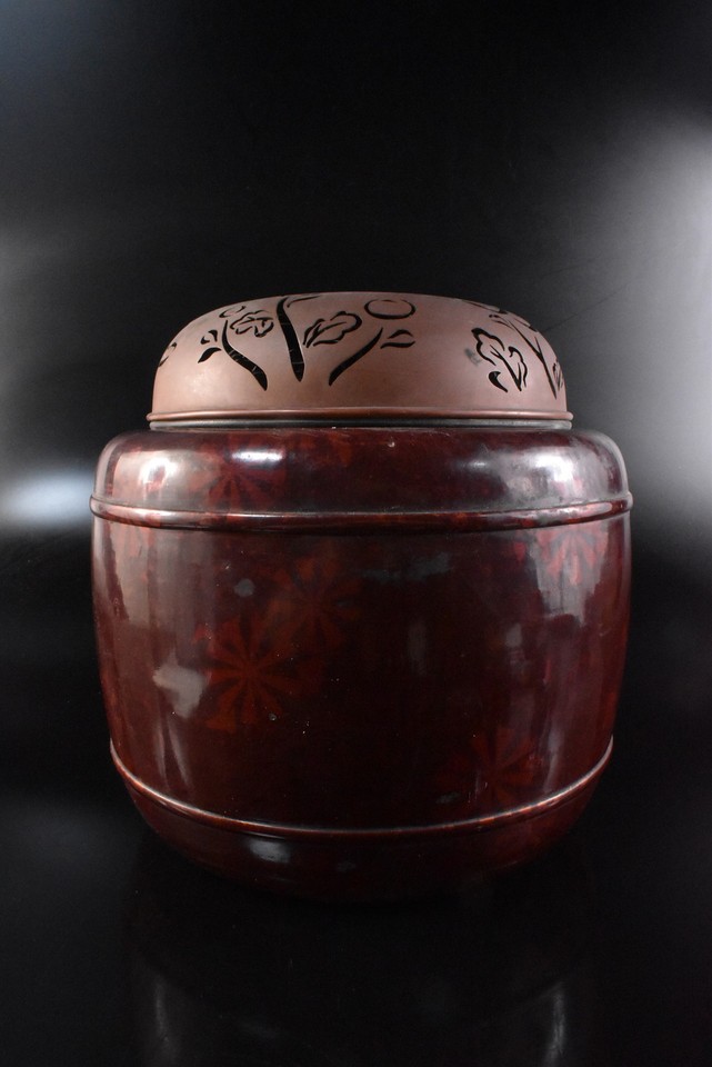 D2372 XF Japanese Wooden Metal Shapely BIG INCENSE BURNER Tea Ceremony