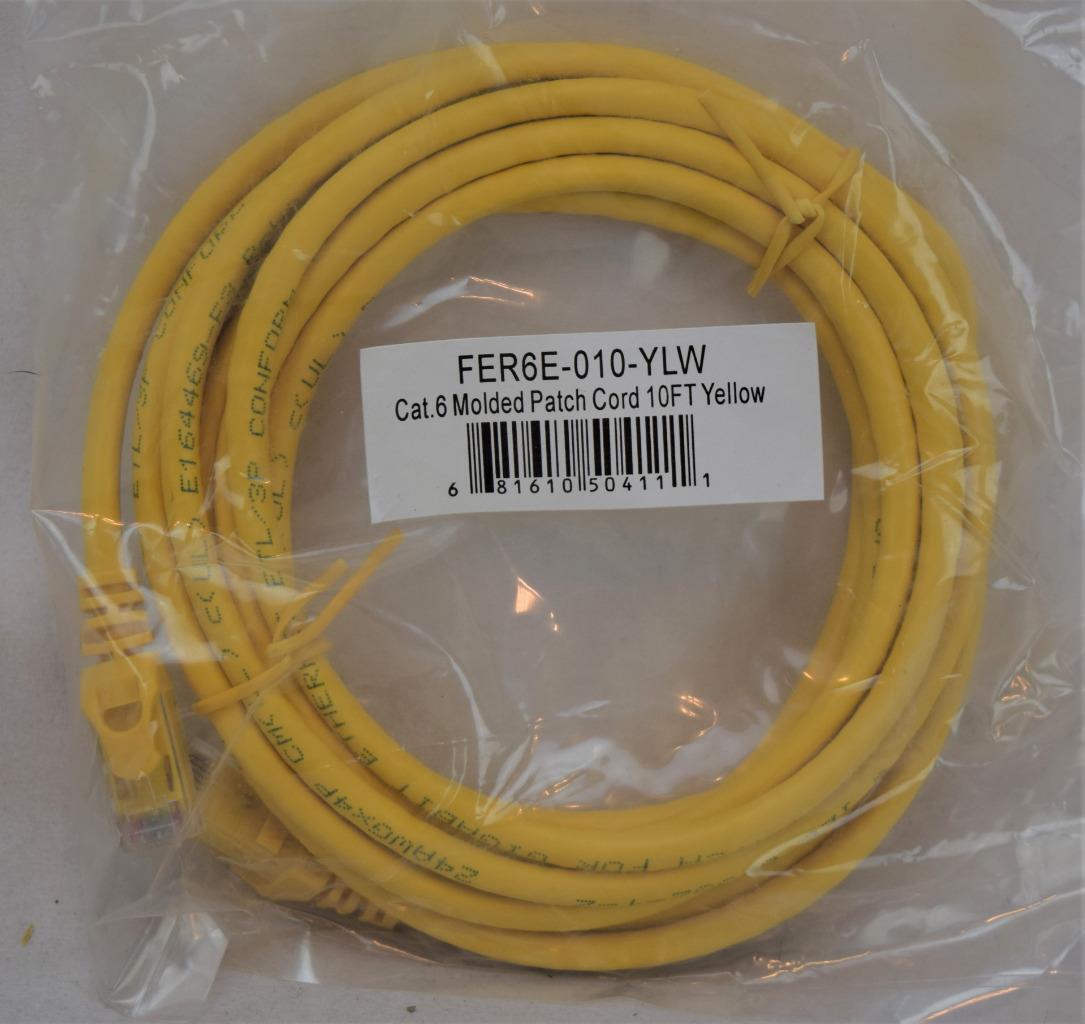 10ft Yellow Cat6 Ethernet Cable Molded Patch Cord FER6E-010-YLW NIP-image