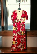 Lulu's Wrap Miidi/Maxi Dress Womens Size L Puff Sleeve Pink Floral Fairy Lined