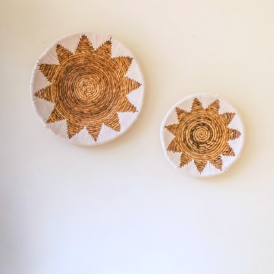 Runder Boho Wandkorb Geflochten Wanddeko Dekorative Schale bestickt Soeji  ADARI