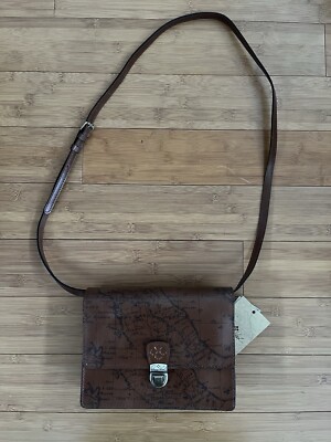 New Patricia Nash Laurentina Signature Map Leather Crossbody Purse Riot Rust