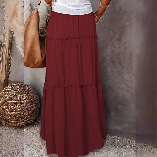Mujeres Bohemia Cintura Alta Falda Larga Damas Vacaciones Columpio Suelto Boho Maxi Faldas - Imagen 14 de 30