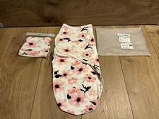 New Super cute Pink Black White Flower Swaddle Wrap Sleep sack  Hat 0-6 Months