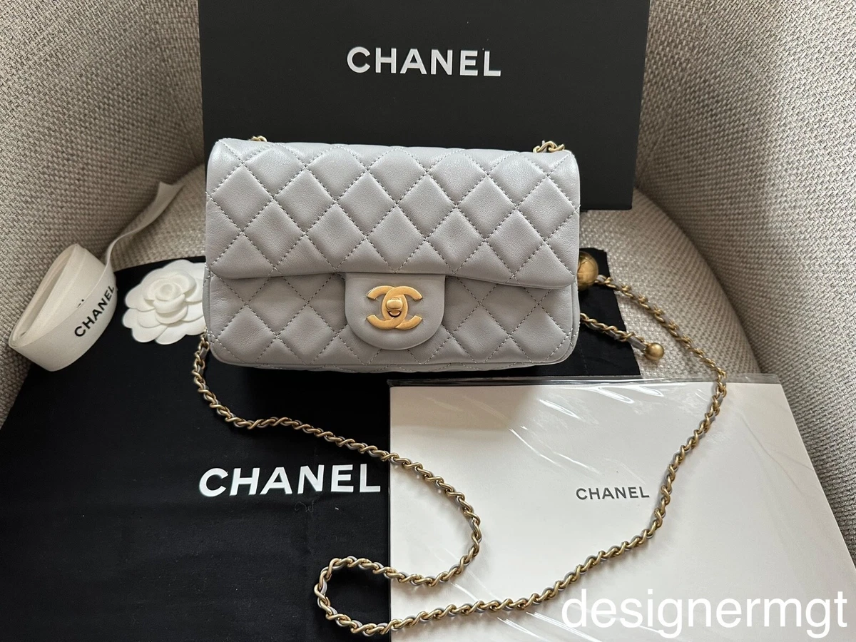 NIB 100%AUTH CHANEL Grey Quilted Lambskin Pearl Crush Rectangular