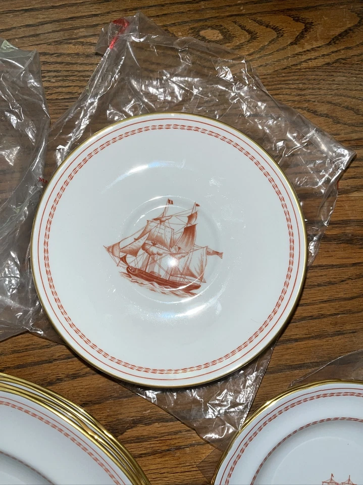(4) Spode Trade Winds Red Gold Trim 5 Pc Place Setting Vintage W128 England New! - Image 3 of 4