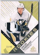 2016-17 SP GAME USED ROOKIE LIMITED PATCH OSKAR SUNDQVIST 22/49 PITTSBURGH