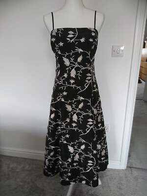 VTG FAB BLACK EMBROIDERED TAFFETA STYLE FULL SKIRT PIN UP EVENING COCKTAIL DRESS