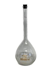 KIMAX 2000mL Glass TC Volumetric Flask w/ Rubber Stopper 16”H 58008-2000